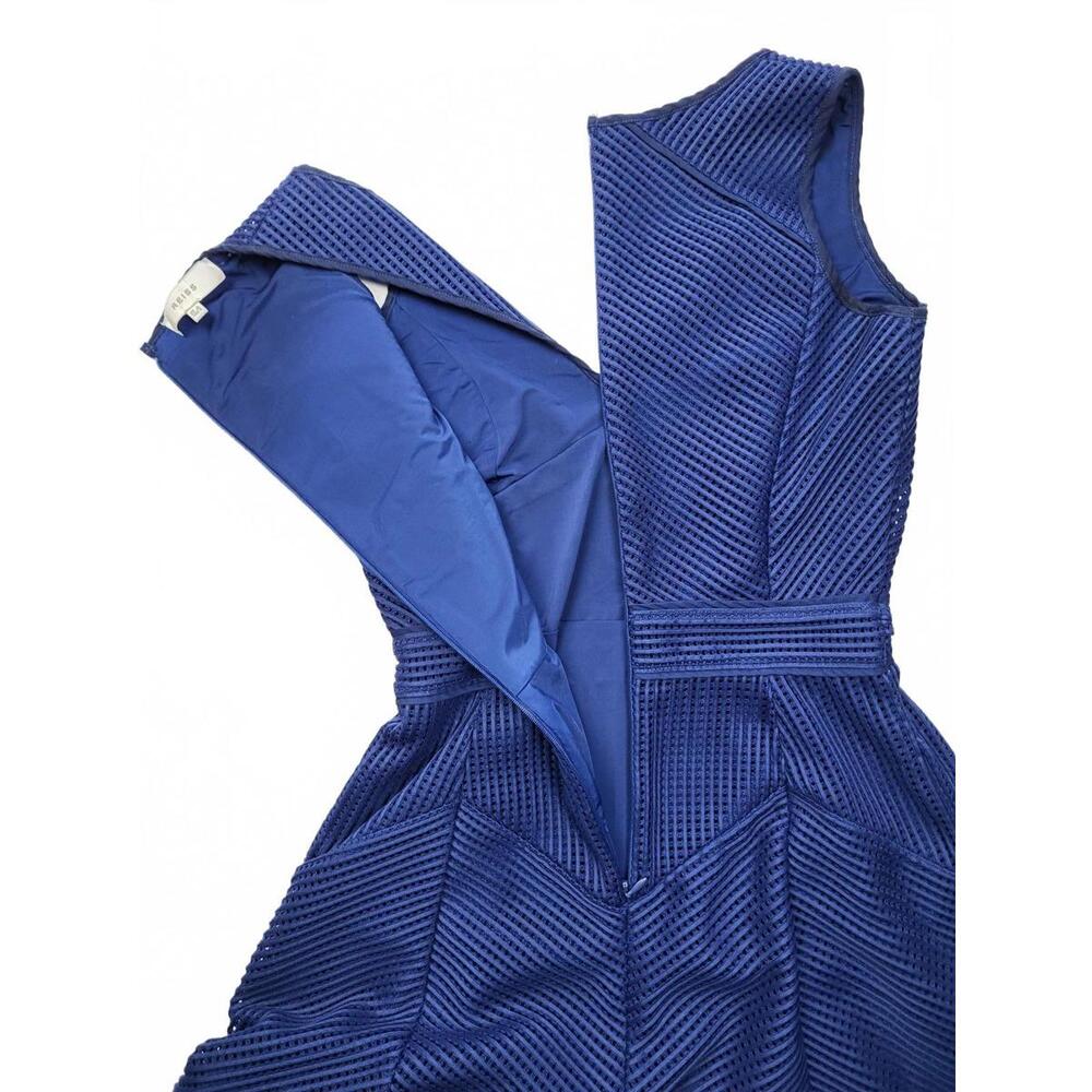 Reiss Topaz Blue Textured Fit & Flare Dress Sleeveless - Picture 7 of 9